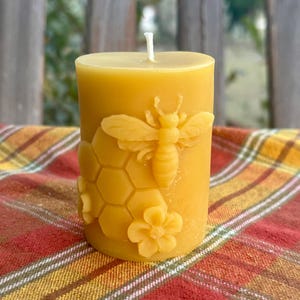 Natural Beeswax Candle, Raw Beeswax Novelty Candle, Sustainable Pillar Candle, Pure Bees Wax Organic Candles, Cool Candles, Bee Lover Gift