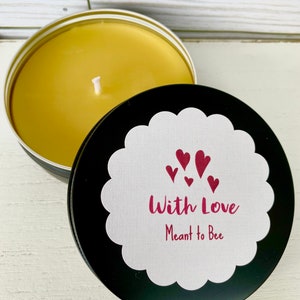 Meant to Bee Candle, Valentine Candle, Bee Favor, Bee Birthday, Beeswax Tin Candles, Beeswax Favors, Bee in Love