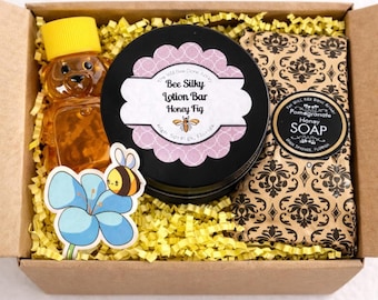 Honey Friendship Gift Box, Mini Honey Gift Basket, Thinking of You Gift, Lotion Bar And Soap Gift Set, Bee Gift Box