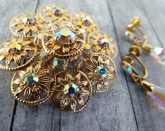JMS Jewelry 12K GF Screw Back Gold Earrings with Pink Rhinestones Vintage Costume Estate Jewelry fruitsdesbois