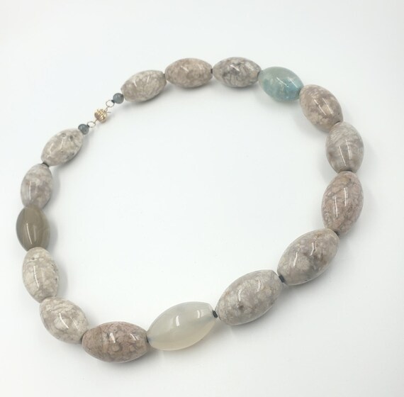 Handmade Macramé Necklace - ocean jasper stone with wooden beed main image 0