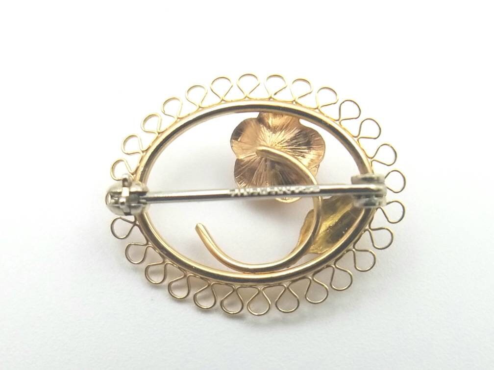 Broche Vintage Krementz - Style Rose, Plaqué Or 14 Carats - Années 80 - Neuf Dans Sa Boîte D'origine