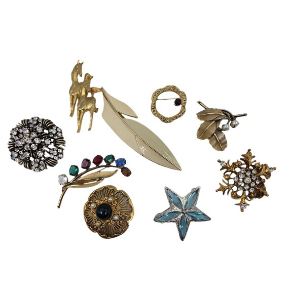Vintage 9 Piece Brooch Lot - Hobe, Trifari, VanDell, Carl Art, SHP, & More