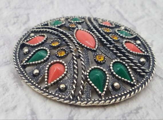 Vintage Emmons Brooch Pendant – Faux Coral and Ja… - image 3
