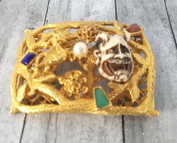 Vintage Florenza Brooch Japanese Noh Devil Mask Florenza Jewelry
