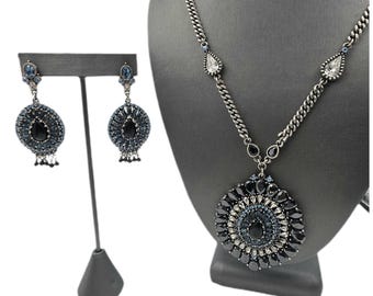 Vintage Lee Angel art-deco set dikke strass ketting en oorbellen NOS