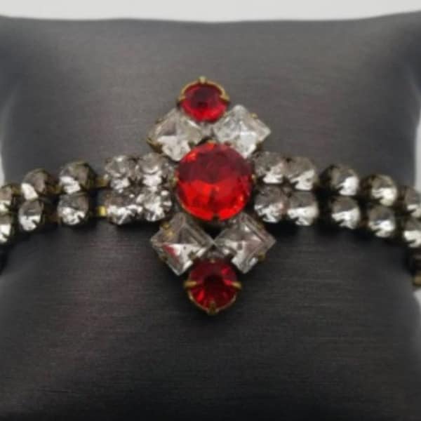 Vintage Czech Ruby Colored Rhinestone Bracelet - Rare Husar D Jewelry