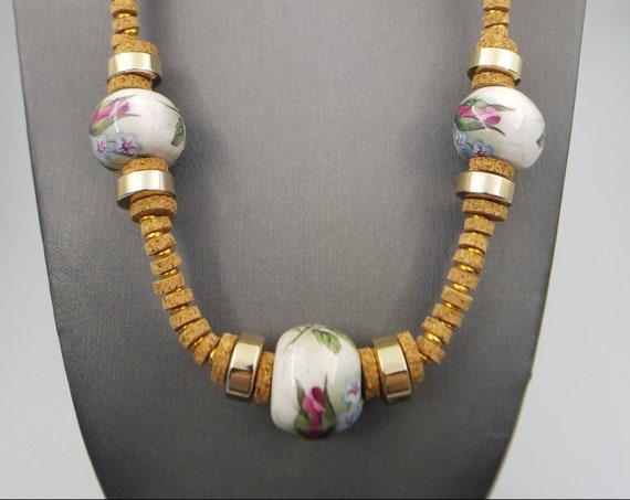 MIRIAM HASKELL Necklace - Cork and Porcelain Beads