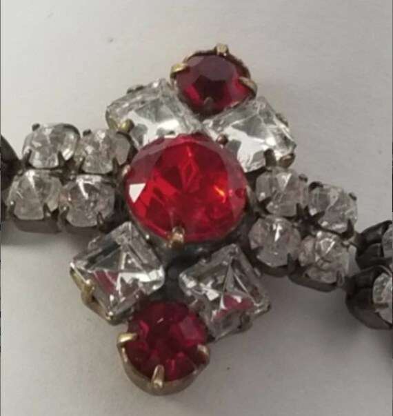 Vintage Czech Ruby Colored Rhinestone Bracelet - … - image 2