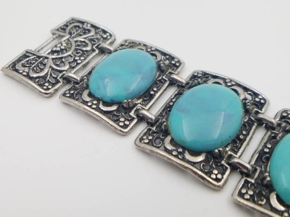 Vintage BOHO Faux Turquoise Ornate Link Bracelet … - image 5