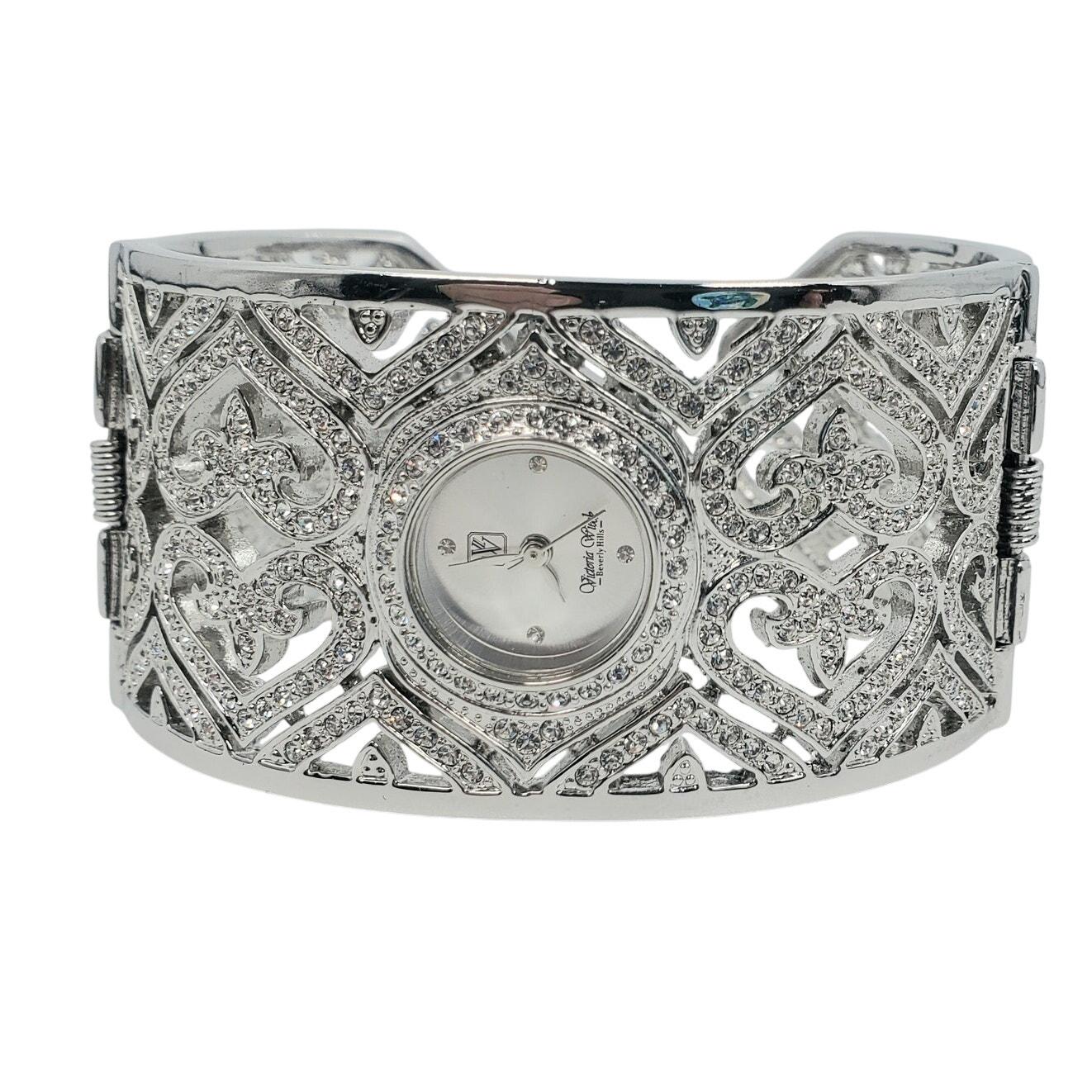 Victoria Wieck Watch Buckle Hinged Cuff Crystal Rhinestone Silver Tone Black HSN Victoria Wieck Watch - Etsy main image 3