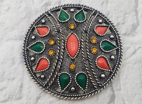 Vintage Emmons Brooch Pendant – Faux Coral and Ja… - image 1