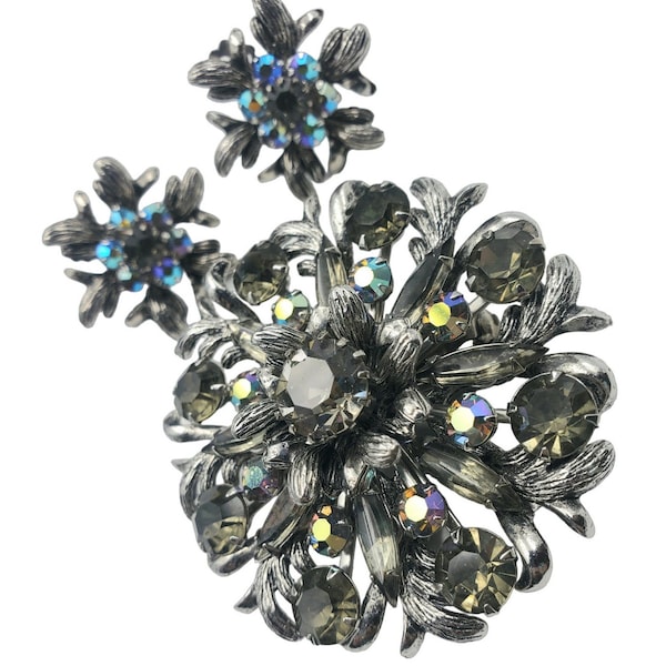 Vintage Selini Tiered Rhinestone & A.B Brooch and Earrings Set – Vintage Selini Jewelry – Rare Selini Set - Selro Selini- Vintage Jewelry