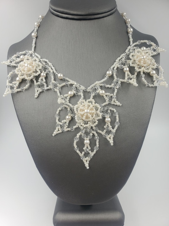 Vintage Handmade Wedding Necklace - Beaded Bib Wed