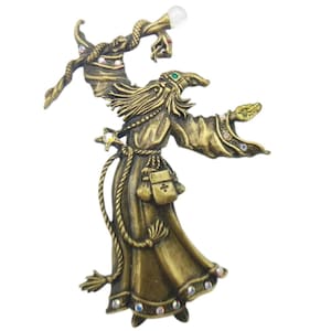 GRANDE BROCHE SORCIÈRE vintage JJ Jonette Artifacts Halloween métal argenté 7 cm EUR 45,00 - FR