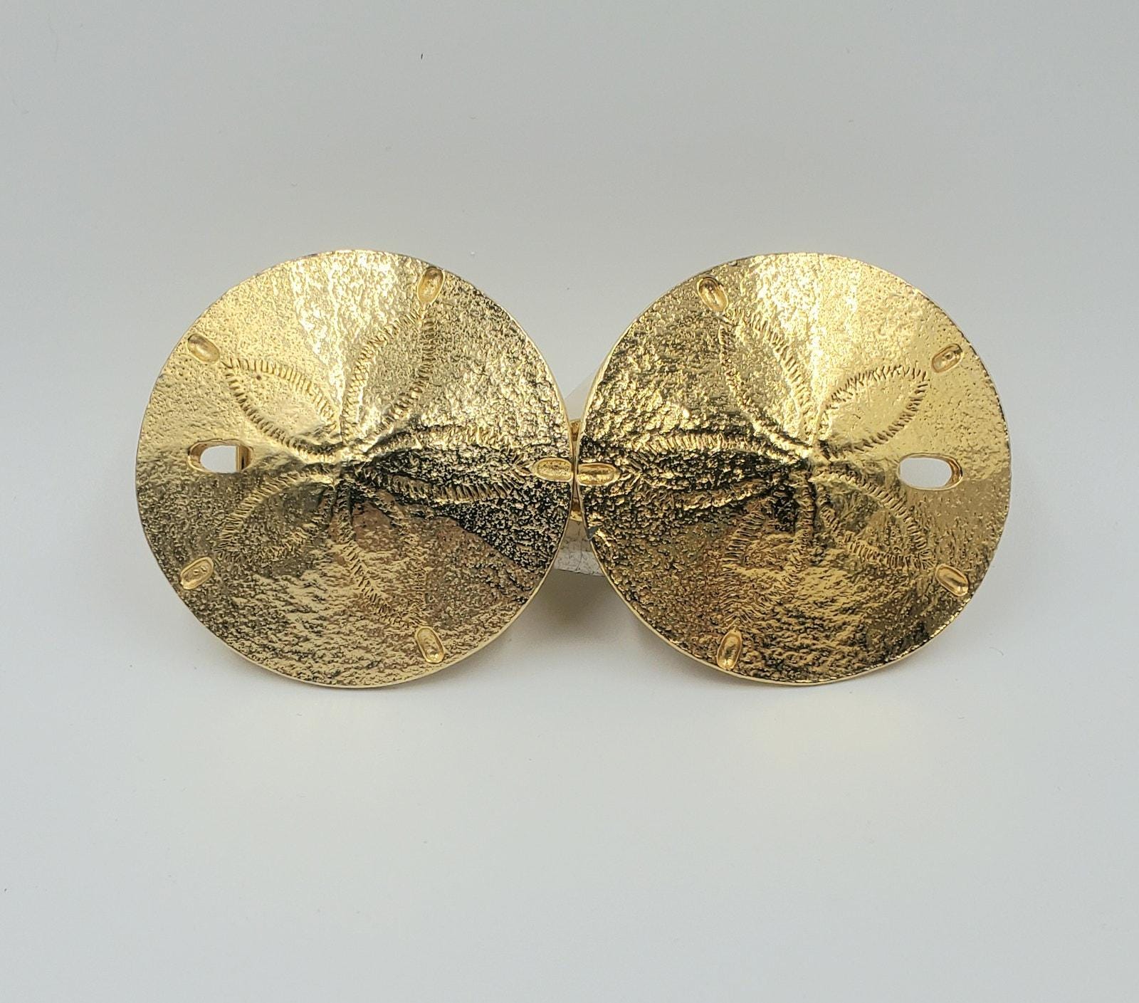 Vintage 1974 Mimi D N Sand Dollar Belt Buckle Beach Summer Chic Vintage Signed Mimi di N 1974 Gold Tone Sand Dollar Belt  main image 3