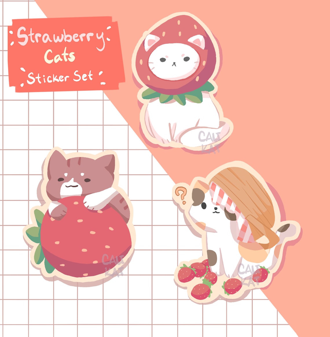 Strawberry Cats Sticker Set vinyl Matte Etsy