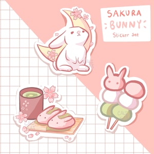 Conjunto de pegatinas Kawaii Sakura Bunny [Vinilo mate]