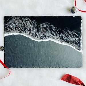 Slate & Resin Cheese Board, Summer Charcuterie, Serving Tray, Housewarming Gifts, Functional Artwork, Beach Lover Gifts, Resin Waves