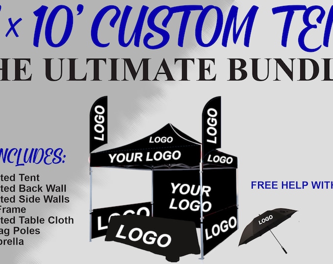 Custom Printed 10x10 Pop Up Tent Canopy 10x10 Pop Up Shop Tent Custom Canopy State Market Fair Bundle Combination Logo Double Side Print