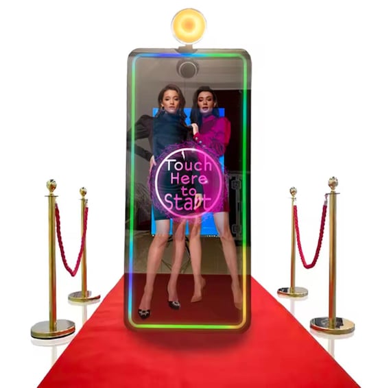 Magic Mirror Photo Booth 65 inch – Flight Case, Touchscreen Mirror, Optional Canon Printer & DSLR Camera Wedding Booth