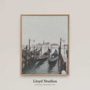Vintage Italian Canal Oil Painting // Antique Rustic Modern // Digital Printable Art