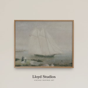 Vintage Muted Ship painting // Antique Cottage Core // Digital Printable Art