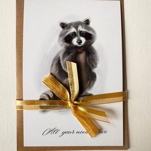 Karte mit süßem Waschbären, Weihnachtskarte, Jubiläumskarte, Geburtstagspostkarte, Osterkarte, Größe 6x4in, mit Umschlag