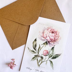 Feiertagspostkarte mit Pfingstrose. Sprache der Blumen, Jubiläumskarte, Osterkarte, Geburtstagskarte, Muttertagskarte, 6x4in