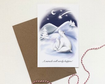 Carte avec les ours mignons, Carte postale personnalisée, carte de vacances avec animaux, carte postale de Noël, comprend l’enveloppe