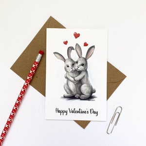 cards Happy Valentine’s Day , card with cute bunny’s, holiday card, size 6x4in, kids Valentine’s card