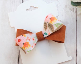 Fall Floral Hair Bow, Fall Pigtail Clips, Autumn Hairbow Piggies