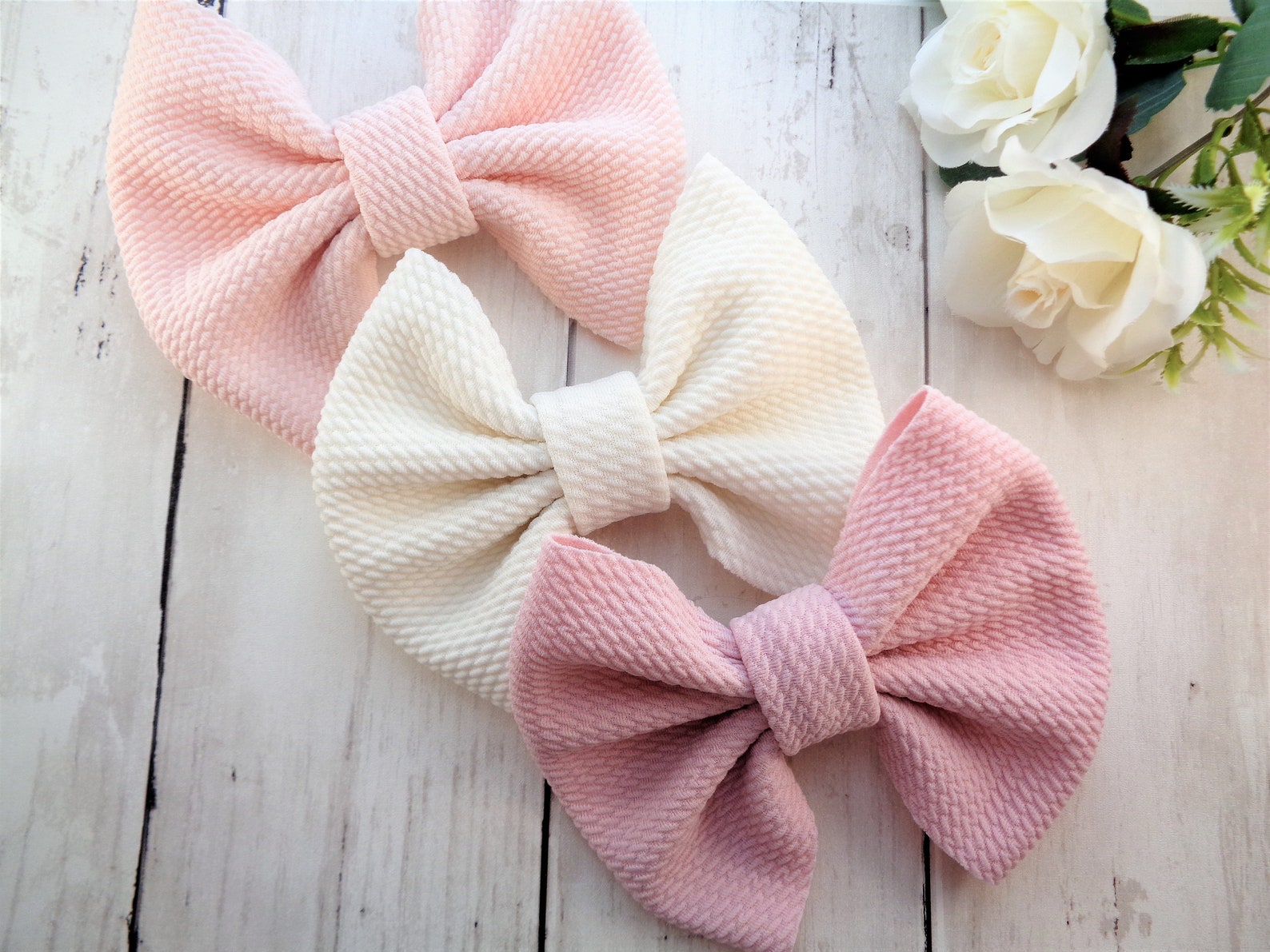 Waffle Fabric Hair Bow, Solid Color Hair Bows, Soft Fabric Hair Bows