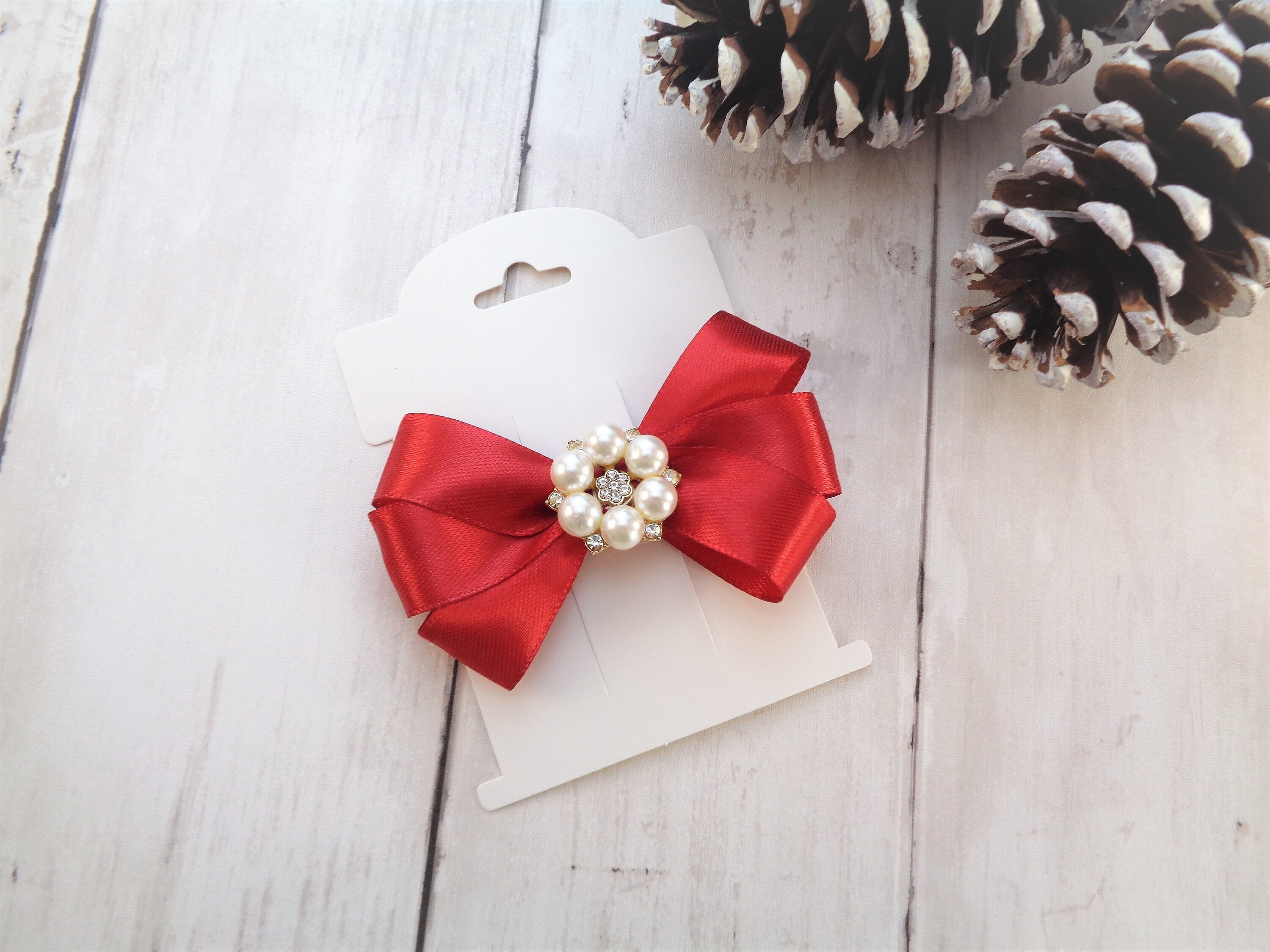 RED Satin Ribbon Hair Clip, Christmas Hair Bow, Holiday Hair 