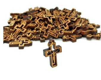 Lot 50 carved Jesus Olive Wood Cross Hand Made Holy Land Jerusalem For Necklace