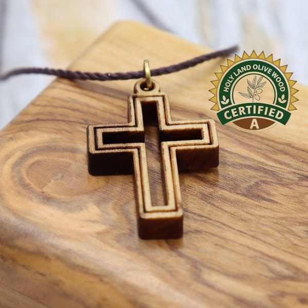 2PCS Olive Wood Cross Pendant Necklace Holy Land Bethlehem Jerusalem Hand Made