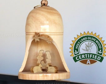 Christmas Bell Nativity Olive wood Hand Made Jerusalem Bethlehem Decoration Gift