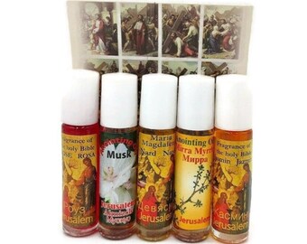 Set 5 Pure Anointing Oil Myrrh Nard Olive Musk Rose Biblical Holy Land Jerusalem