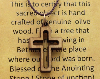 2 PCS Olive Wood Cross Plain Pendant Necklace Holy Land Bethlehem Hand Made