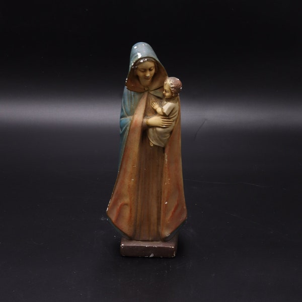 9' Antique Virgin Mary Statue Jesus baby Holy Land Hand Made Church Blue