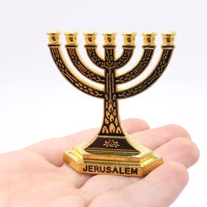 Mini Golden black Menorah 7 Branch Hanukkah Decorative Jerusalem Israel Gift Holy Land