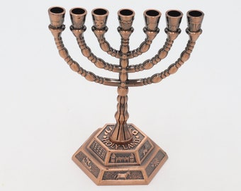 Bronze Menorah Star of David 7 Branch Jewish Hanukkah Israel Holy Land Jerusalem