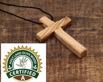 2" Olive Wood Cross Plain Necklace Wooden  Pendant Jerusalem Bethlehem Holy Land