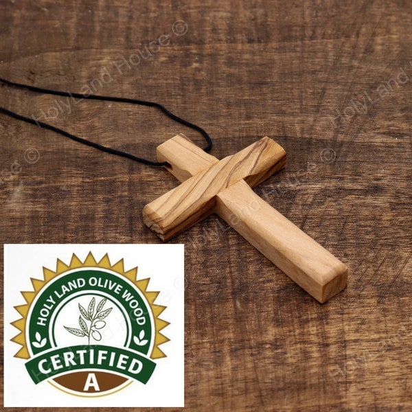 2" Olive Wood Cross Plain Necklace Wooden  Pendant Jerusalem Bethlehem Holy Land