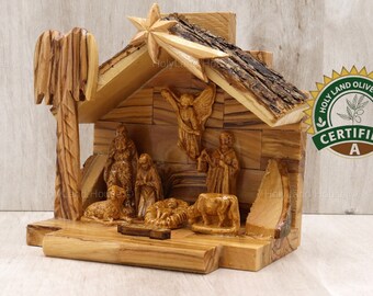 Nativity Scene Large Bethlehem Olive Wood Holy Land Christmas Tree Stable Hand Made