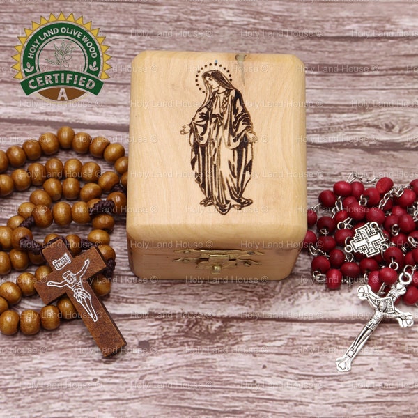 Holy Blessed Olive Wood 2 Rosary  Box Handmade Genuine Catholic Gift Wooden Beads Jerusalem Israel Holy Land Virgin Mary