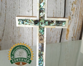 Cross Of Mother Olive Pearl Wood Jerusalem Bethlehem Holy Land Handmade Genuine