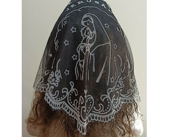 Church Payers Mantilla Women Dantil Lace Scarf Head cover Jerusalem Veil Latin Mass gift Black White Green