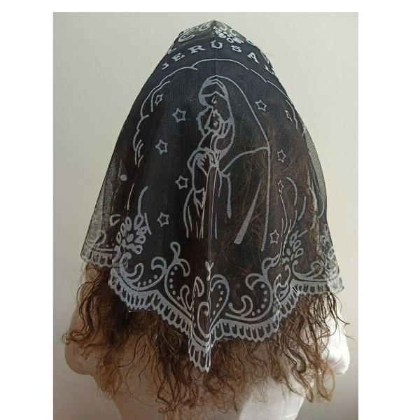 Church Payers Mantilla Women Dantil Lace Scarf Head cover Jerusalem Veil Latin Mass gift Black White Green