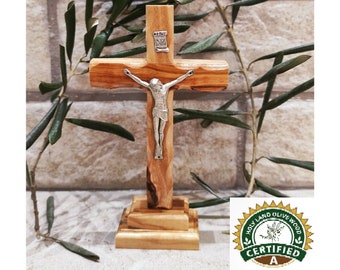 Olive Wood Stand Cross Crucifix Hand Made Jerusalem Holy Land Christian